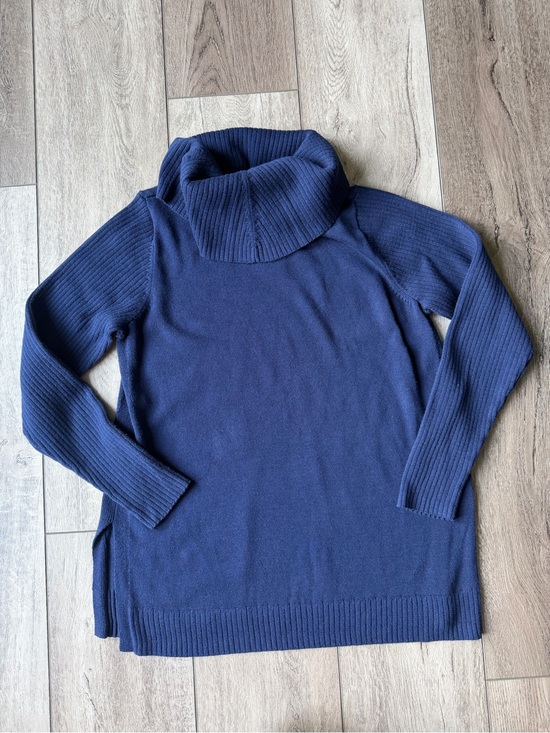 crown & ivy Sweaters - Crown & Ivy- Navy Cowl Neck Split SideSweater - Classic Cozy Knit